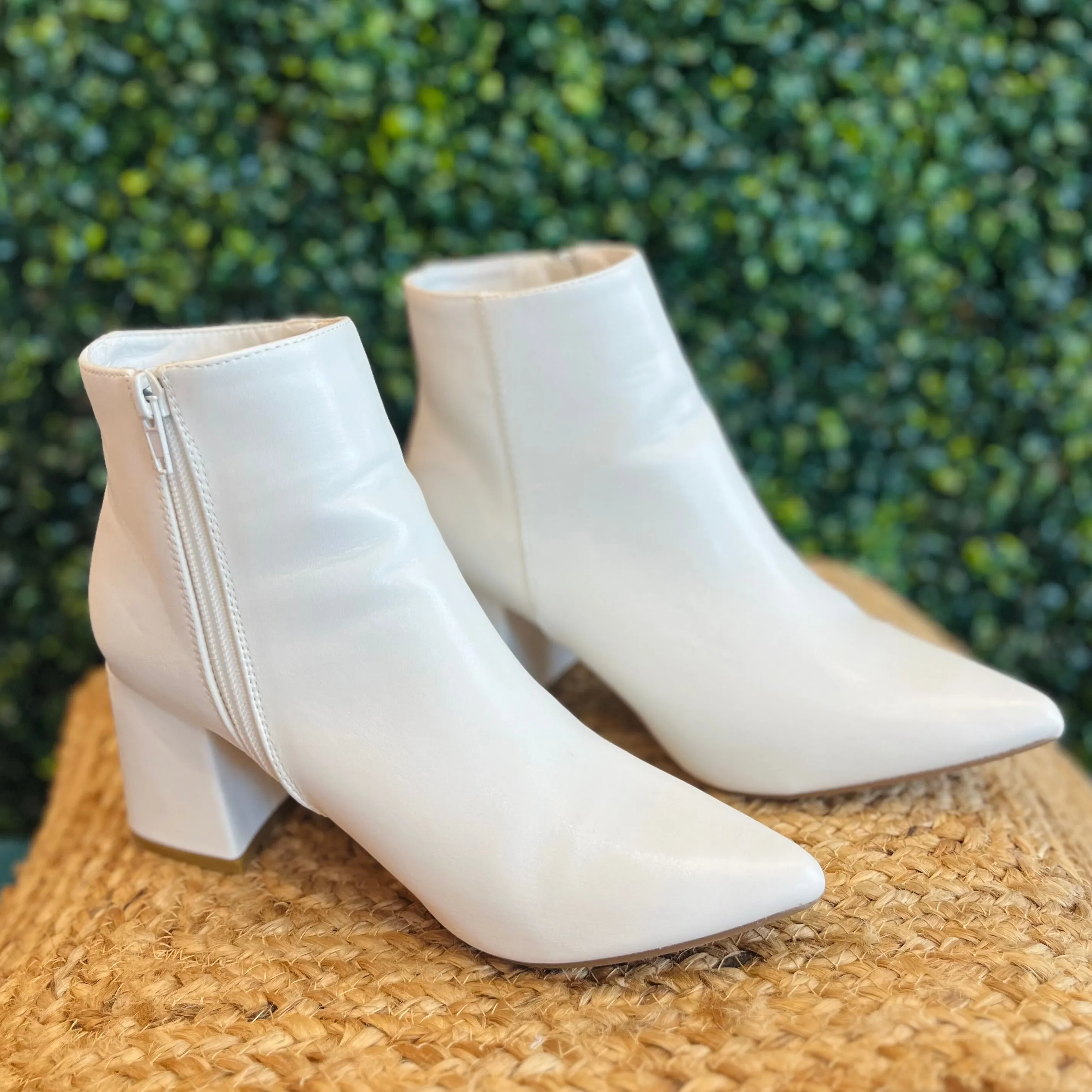 Nessa Faux Suede Heeled White Bootie