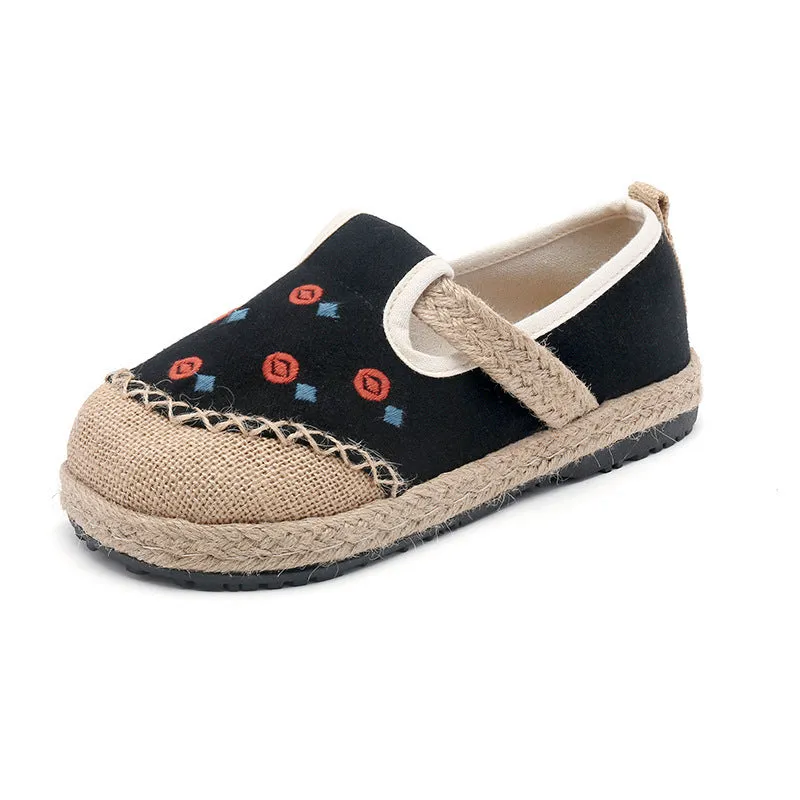 New Comfort Round Head Cotton And Linen Shoes Breathable Embroidered