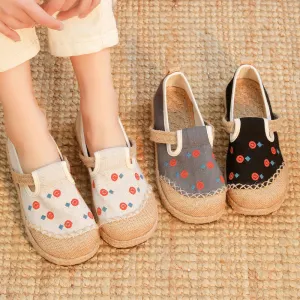 New Comfort Round Head Cotton And Linen Shoes Breathable Embroidered