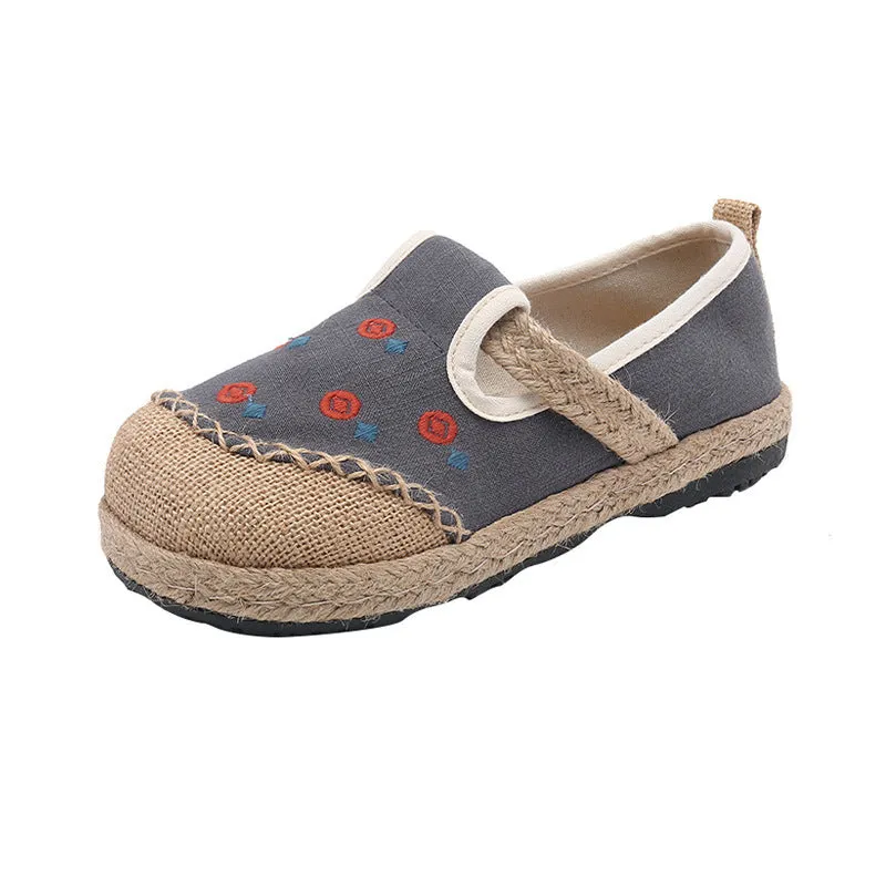 New Comfort Round Head Cotton And Linen Shoes Breathable Embroidered