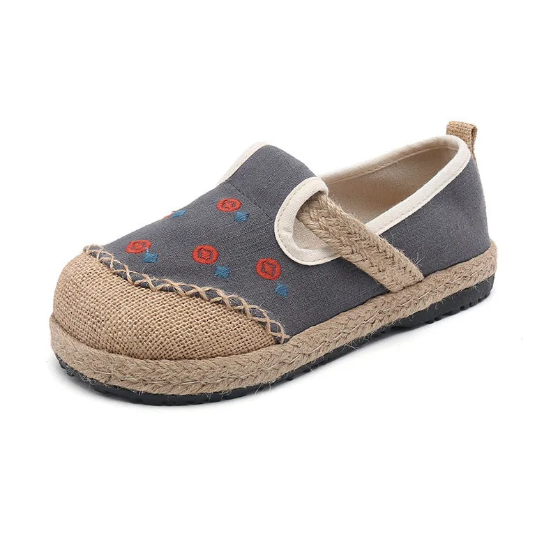 New Comfort Round Head Cotton And Linen Shoes Breathable Embroidered