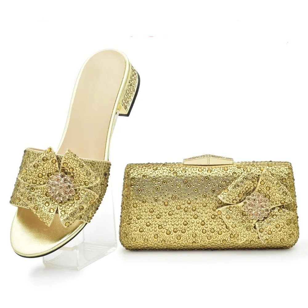 Nigerian Flower Shoes and Bags Set