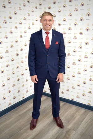 Northampton Town Forward Martyn Waghorn in Edinson Navy & Wine Suit