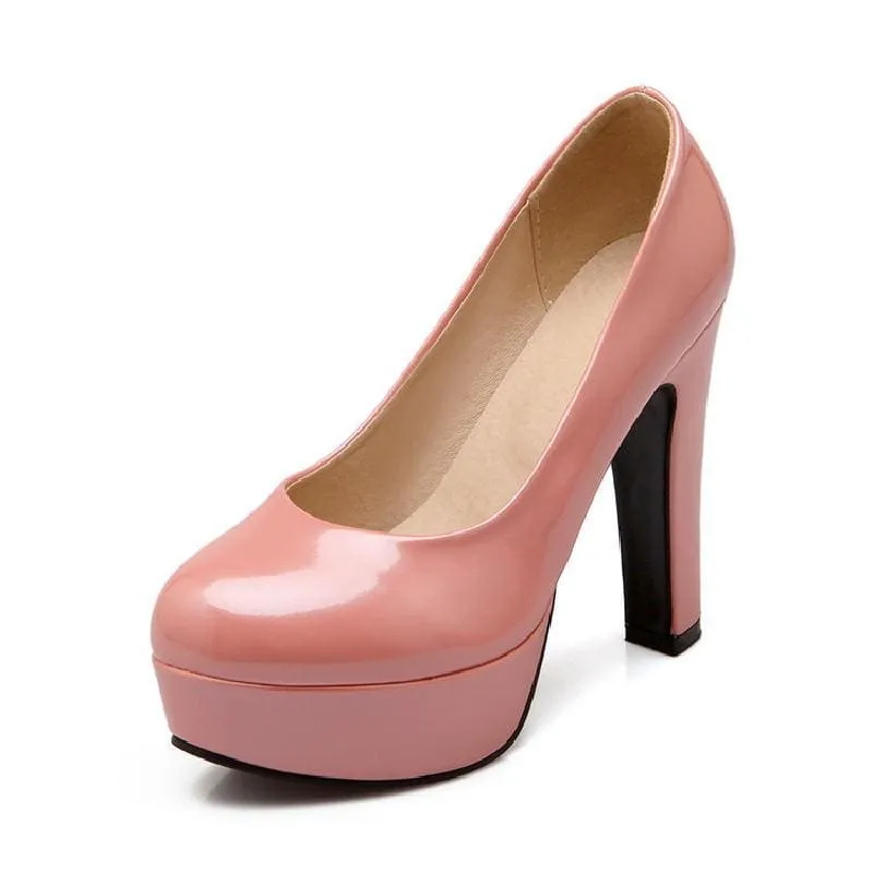 Pastel Patent Platform Low Cut Thick Heel Shoes in Plus Sizes