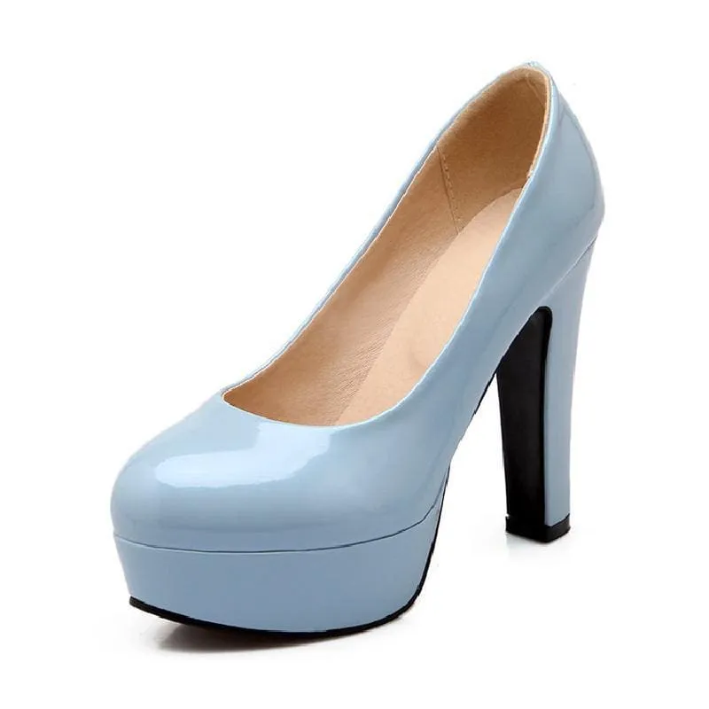 Pastel Patent Platform Low Cut Thick Heel Shoes in Plus Sizes