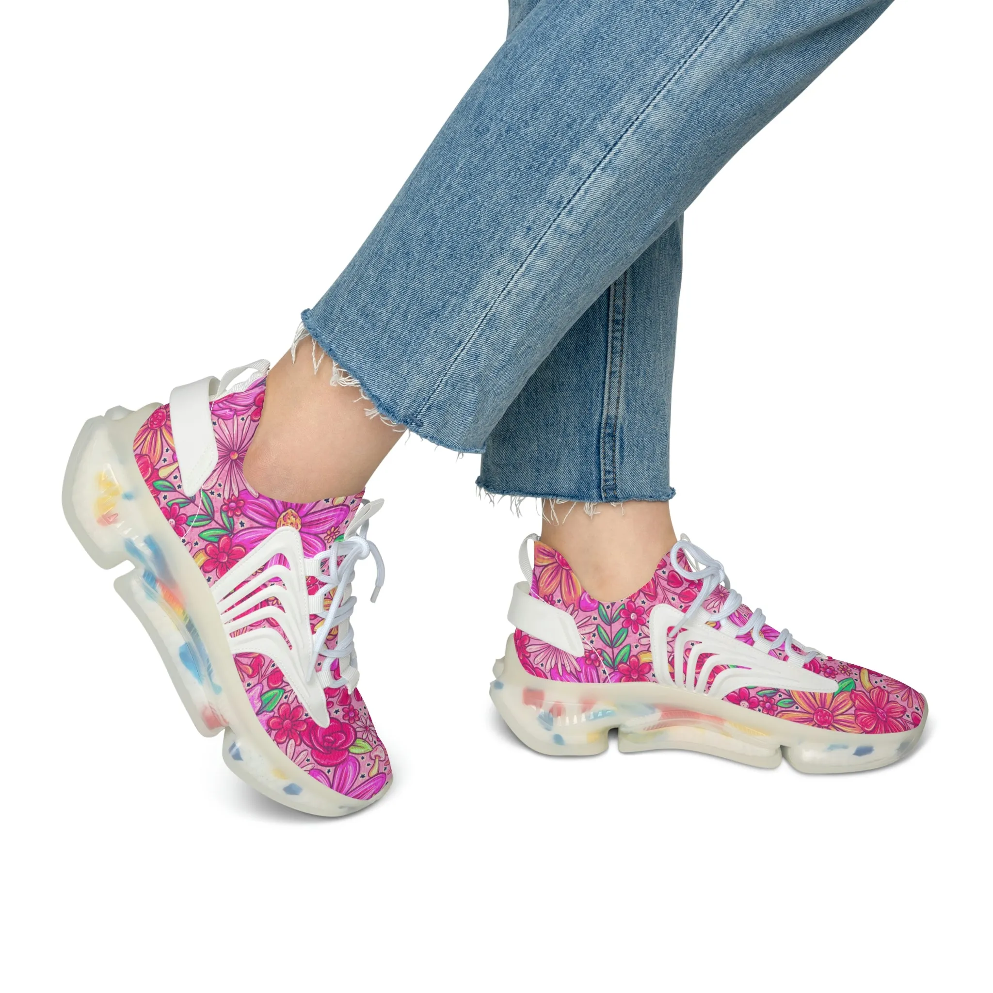 Pink floral Women's Mesh Sneakers