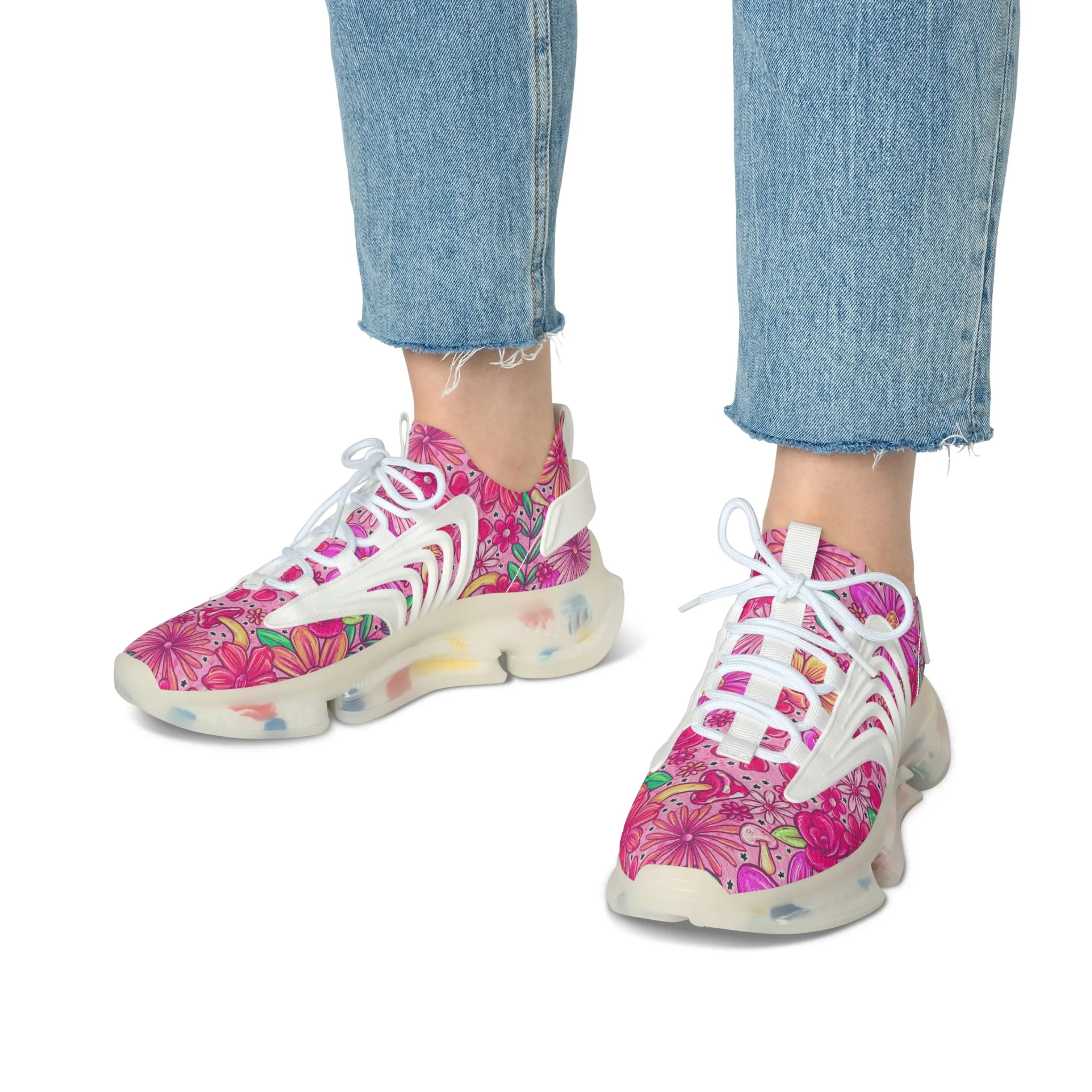 Pink floral Women's Mesh Sneakers