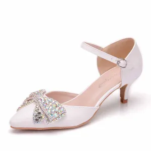 Pointed Toe Mary Jane Shoes Wedding Party Pump with Bow 2.17”