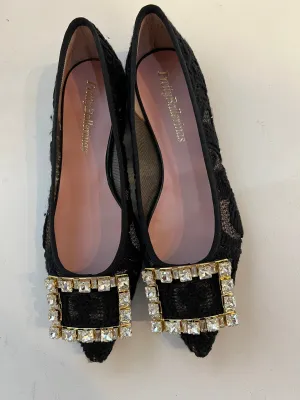 Pretty Ballerinas Black Lace Crystal Buckle Ballet Pump