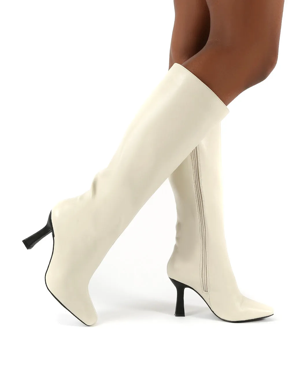 Repeat Bone Pu Heeled Knee High Boots