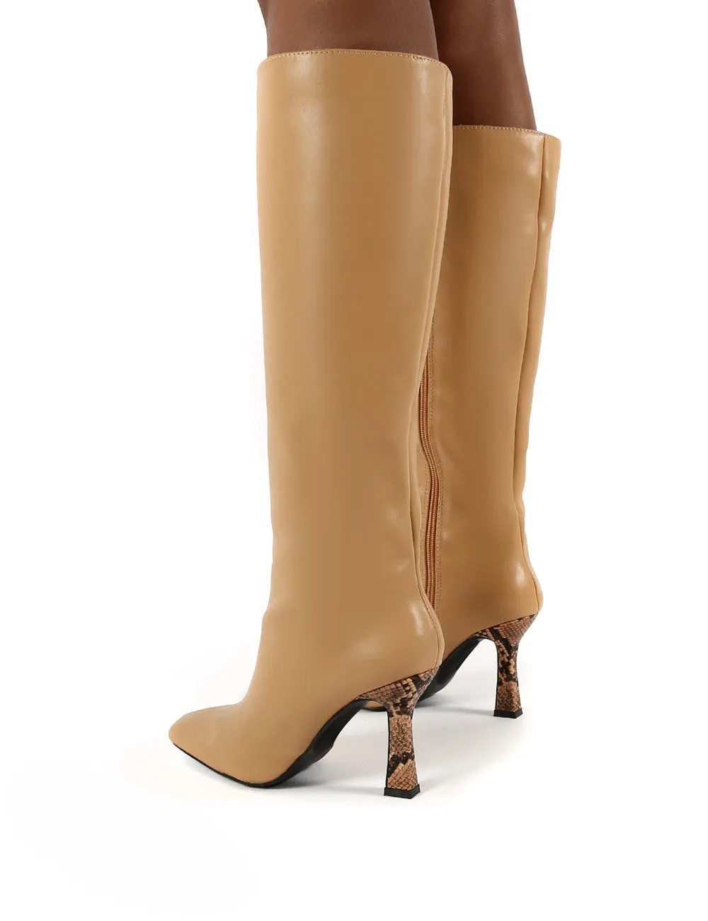 Repeat Nude Pu Heeled Knee High Boots