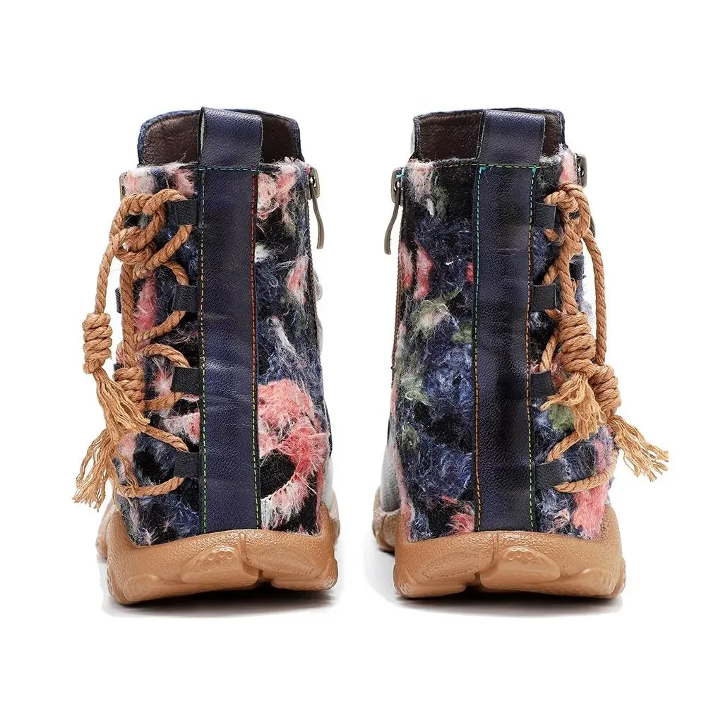 RetroLuxe Printed Cow Leather Low Block Heeled Boots