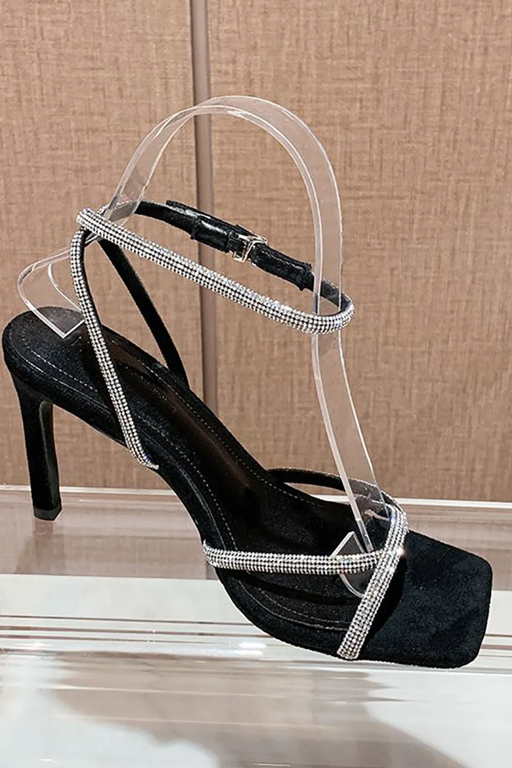 Rhinestone Open Toe Pump Heel Sandal