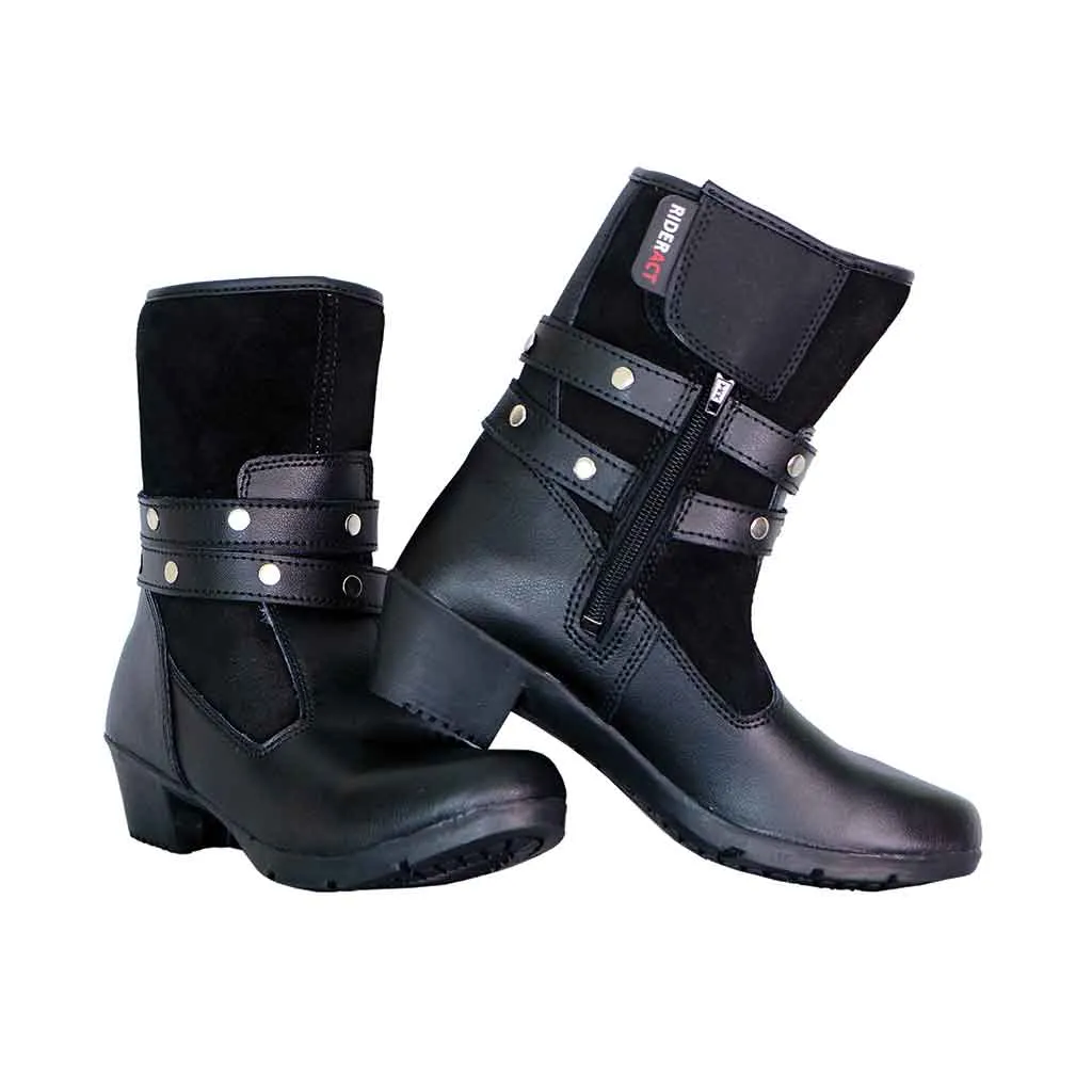 RIDERACT® Women Motorbike Boots Black Fashion Riding Lady Shoes Rock