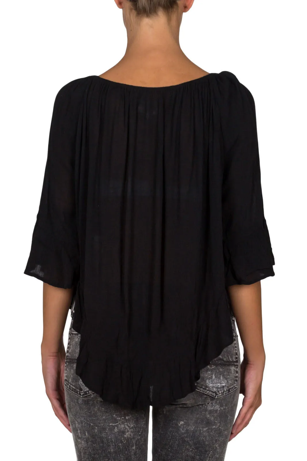 Ruffle Trim Crepe Boho Top