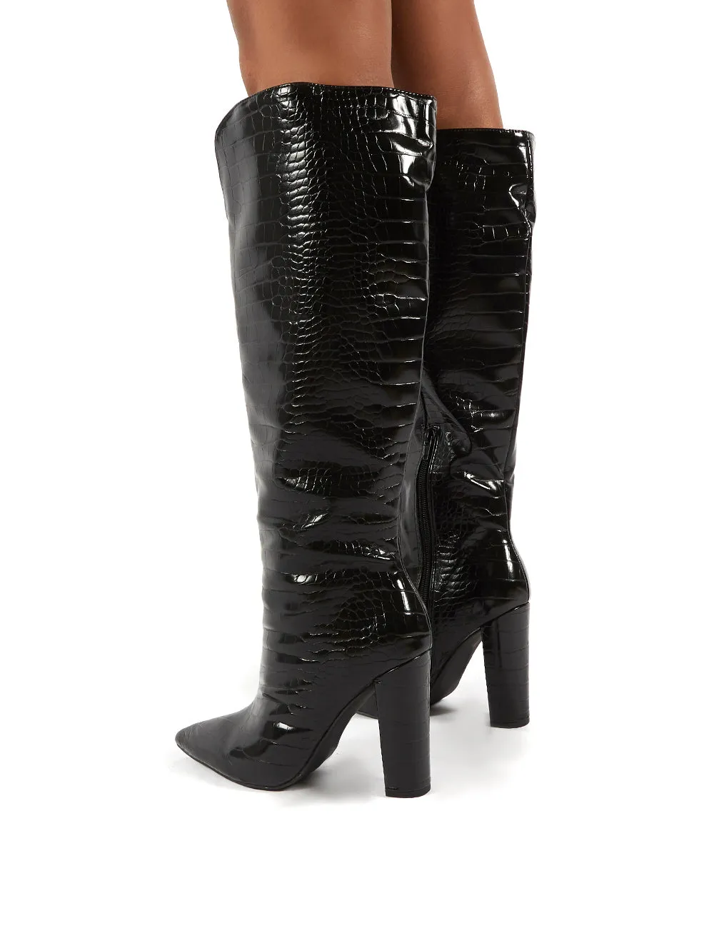 Slow Black Snake Wide Fit Knee High Block Heel Boots