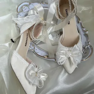 Sohiwoo French Adult Gift Lolita Shoes Pearl Ribbon Premium Birthday Lolita Shoes Fairy Wedding High Heels for Women