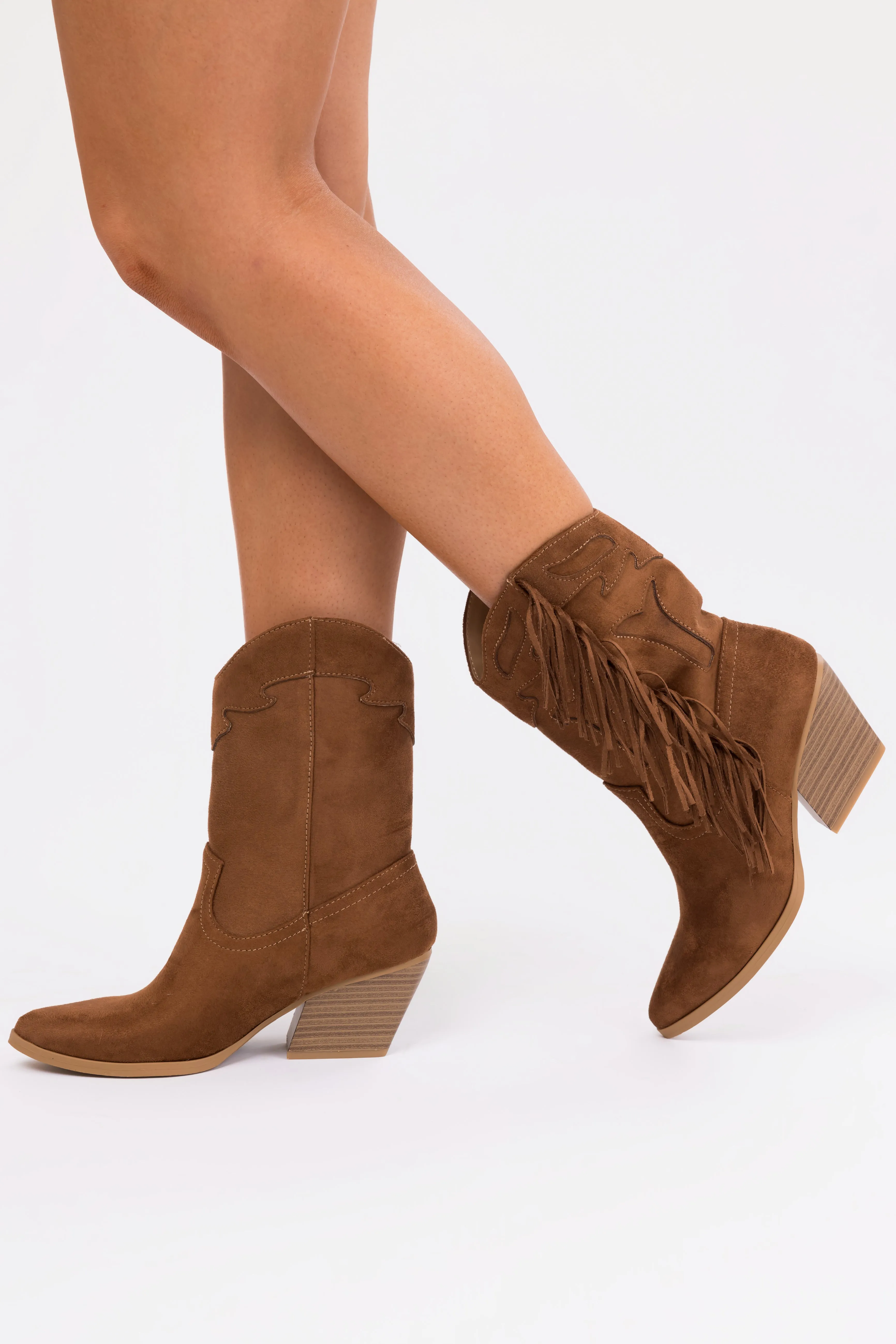 Spice Suede Fringe Embroidered Heeled Boots