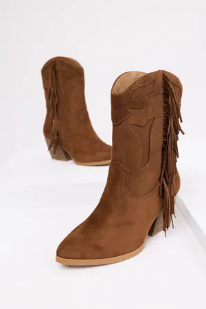 Spice Suede Fringe Embroidered Heeled Boots