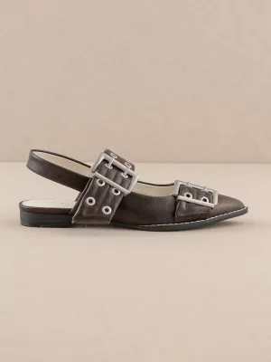 The Harlow | Brown Double Buckle Pointed Ballet Flat