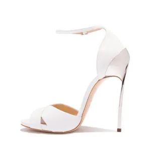 Tucomosi White Classic Single Band Ankle Strap Stiletto High Heel Sandal