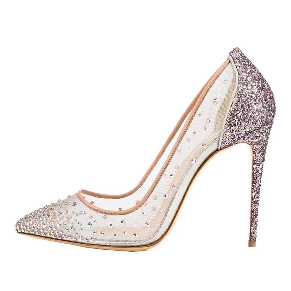 Tucomosi Women Wedding shoes Point Toe Sequin Stiletto