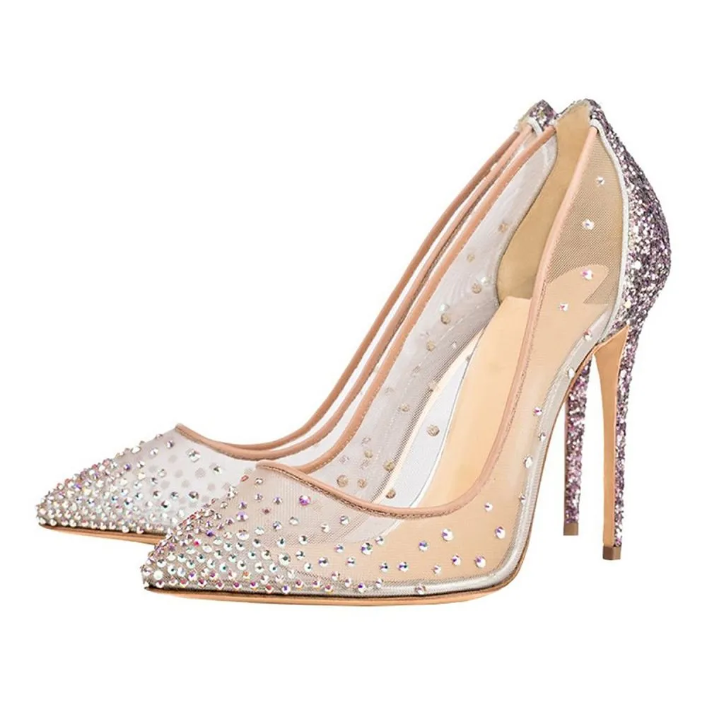 Tucomosi Women Wedding shoes Point Toe Sequin Stiletto