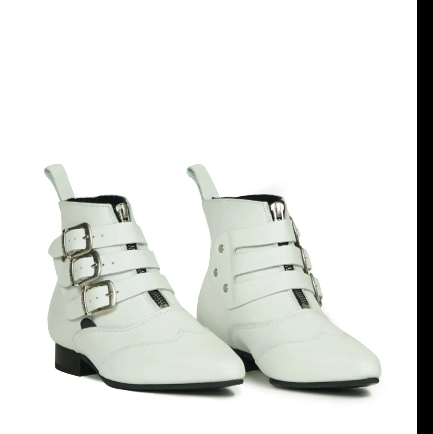 Underground White Blitz Winklepicker 3 strap Zip Boots