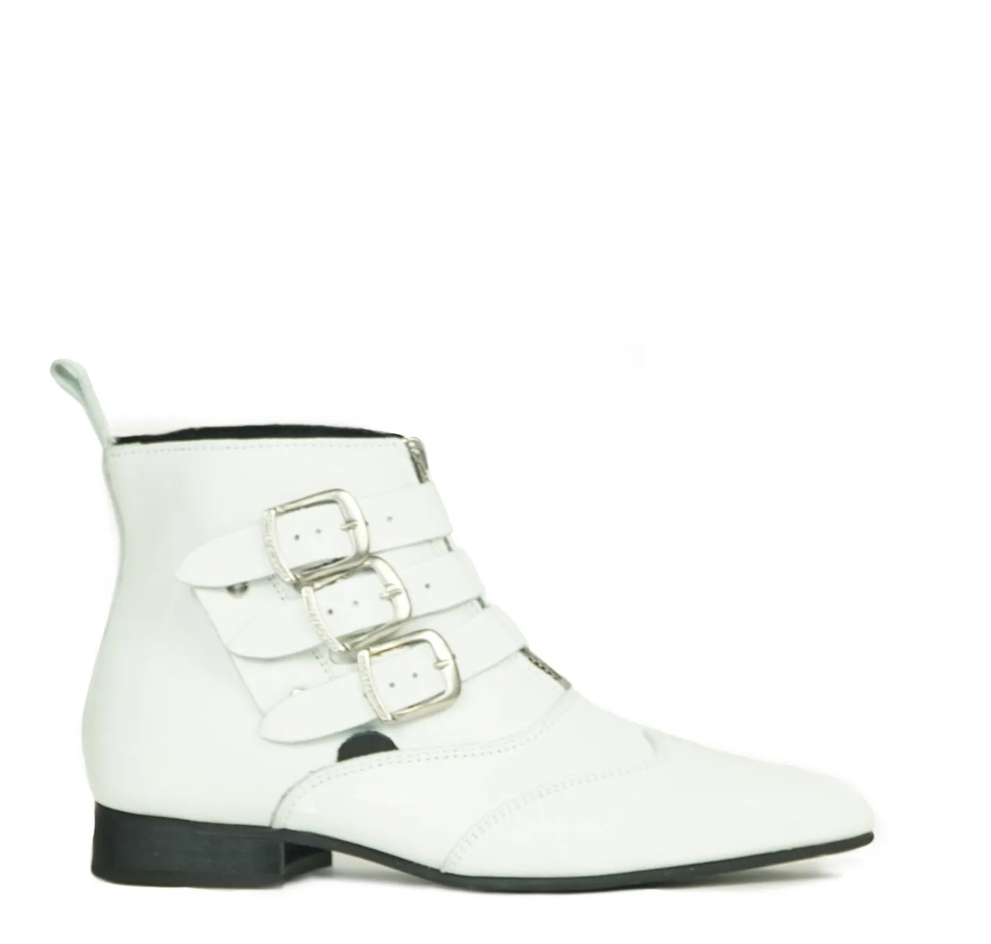 Underground White Blitz Winklepicker 3 strap Zip Boots