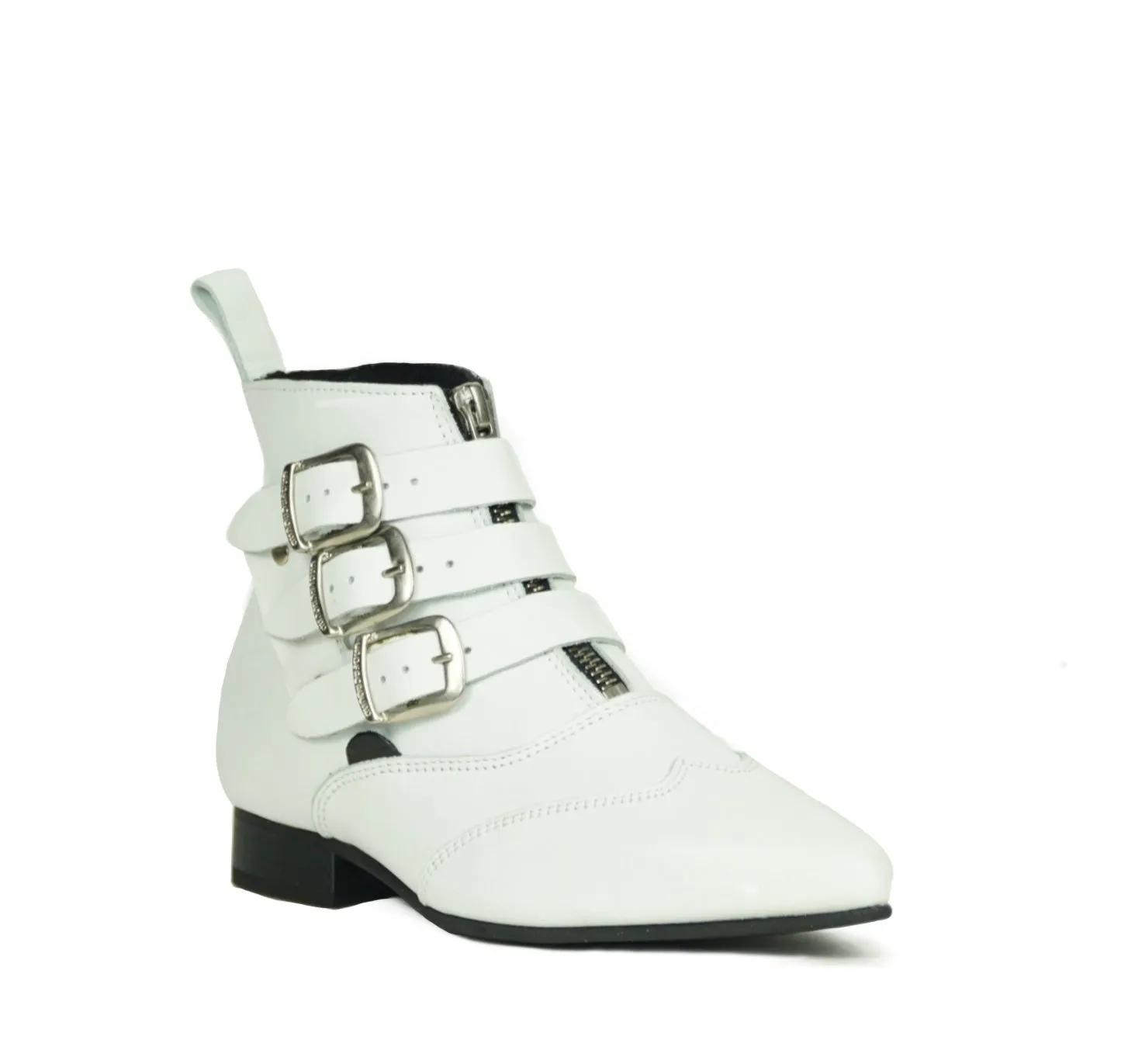 Underground White Blitz Winklepicker 3 strap Zip Boots