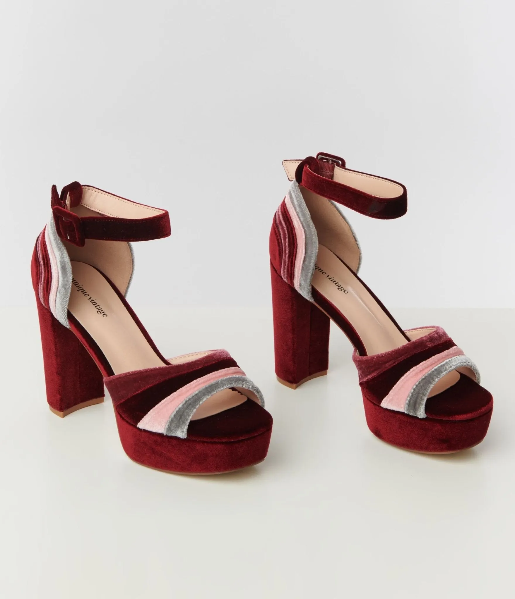 Unique Vintage Berry Stripe Platform Heels