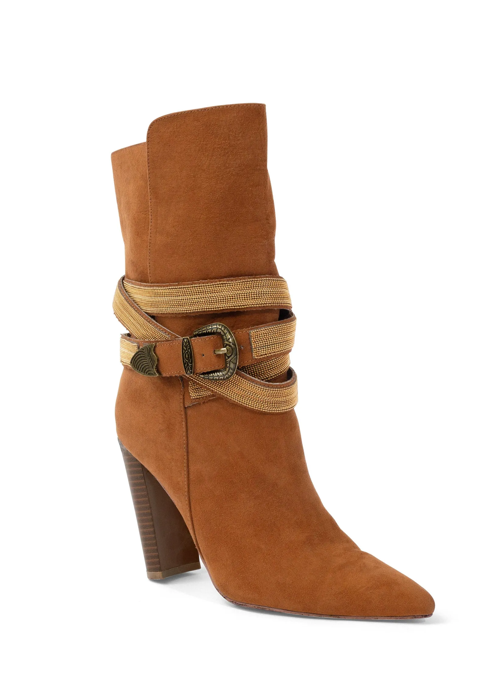 Western Buckle Wrap Boots - Cognac