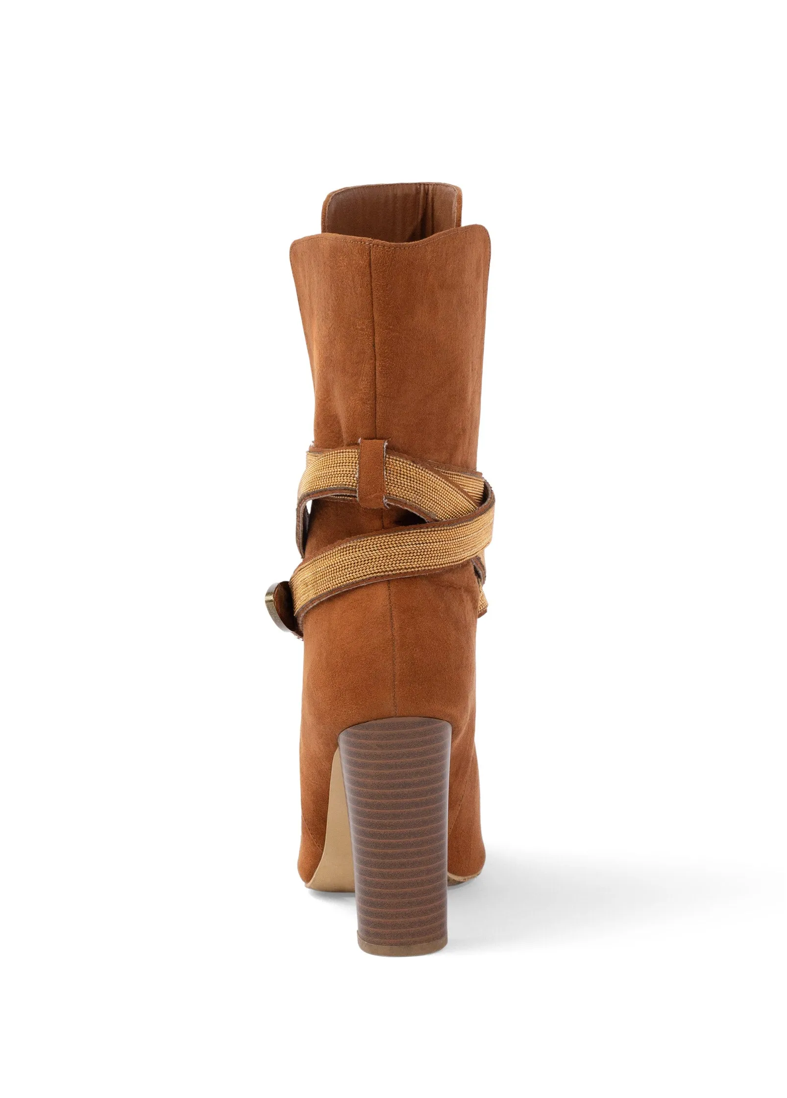 Western Buckle Wrap Boots - Cognac