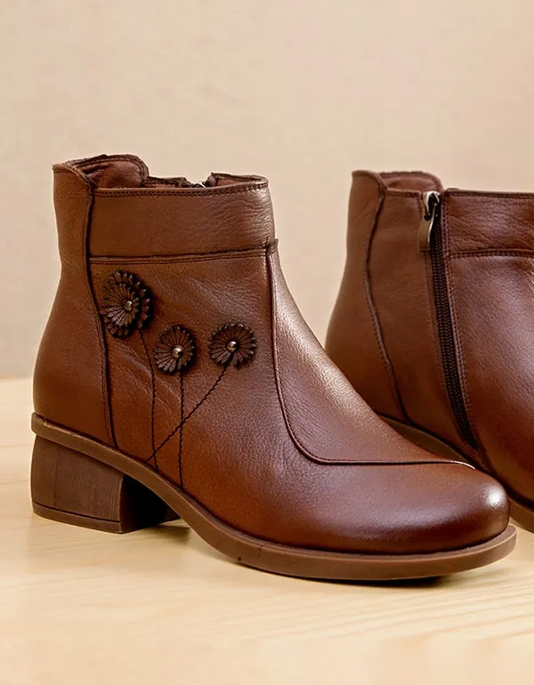 Women Chunky heeled Retro Leather boots handmade