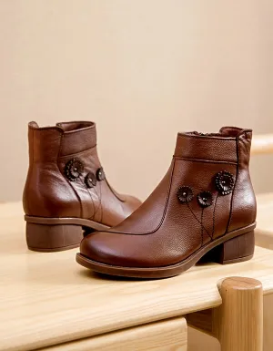 Women Chunky heeled Retro Leather boots handmade