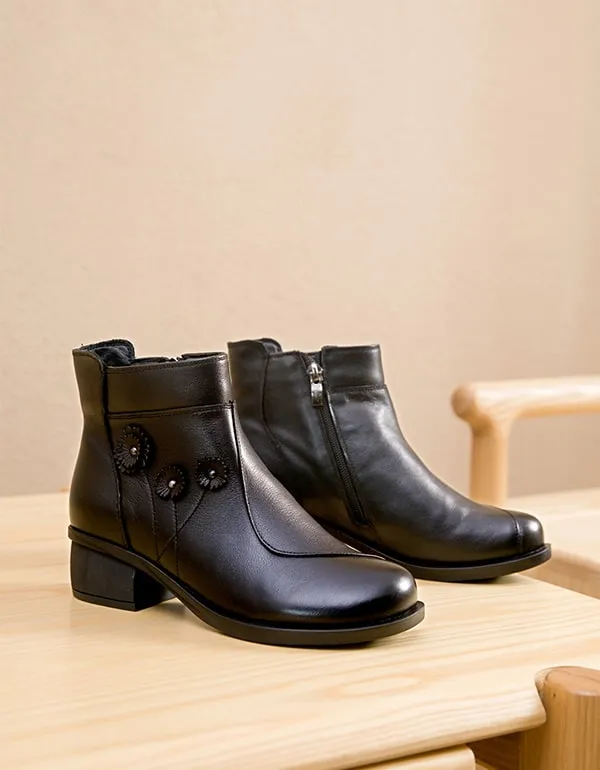 Women Chunky heeled Retro Leather boots handmade