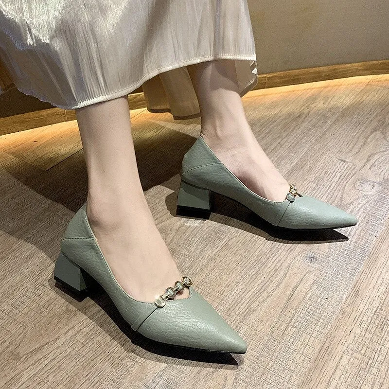 Women Fashion Pumps Leather Pointed Non-slip High Heel Shoes Lady Office Casual Plus Size Loafers Comfortable Breathable Sandals