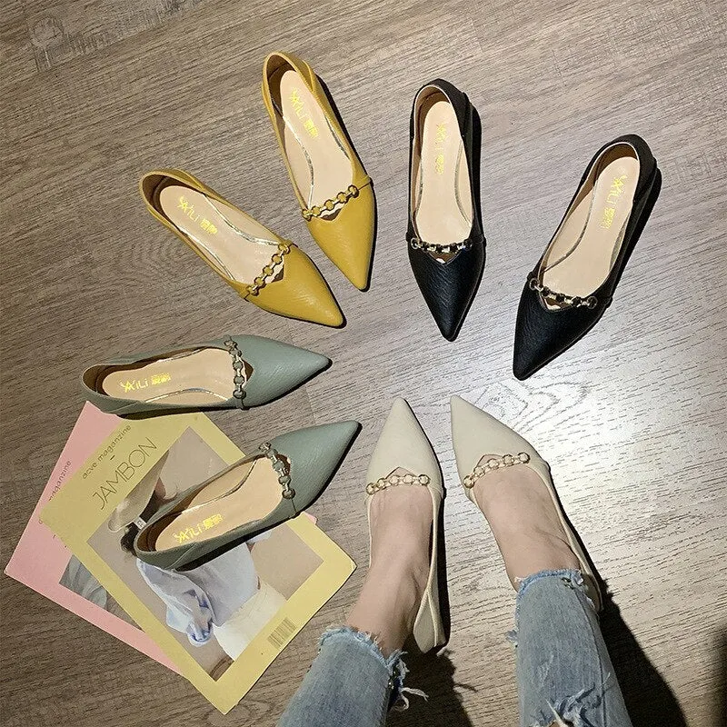 Women Fashion Pumps Leather Pointed Non-slip High Heel Shoes Lady Office Casual Plus Size Loafers Comfortable Breathable Sandals