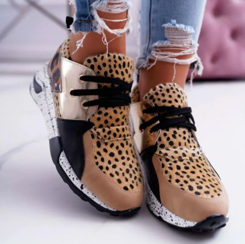 Women Sneakers Lace-Up Platform Sports Shoes for Women Breathable Ladies Sneakers Leopard Print Women&#39;s Vulcanize Shoes