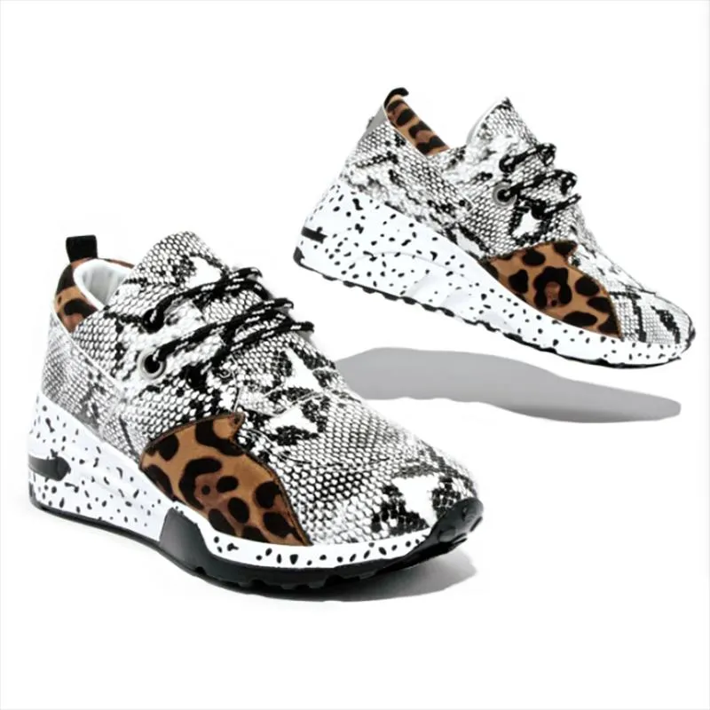 Women Sneakers Lace-Up Platform Sports Shoes for Women Breathable Ladies Sneakers Leopard Print Women&#39;s Vulcanize Shoes