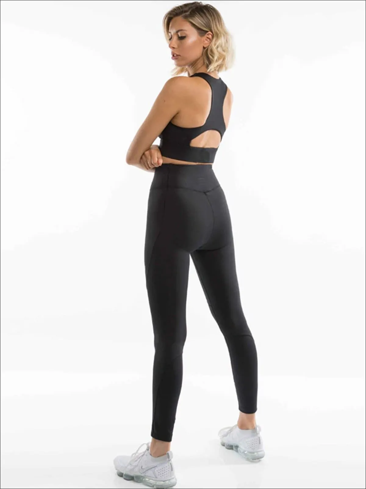 Women's Cut-Out Back Detail Sports Bra And High-Rise Legging Set