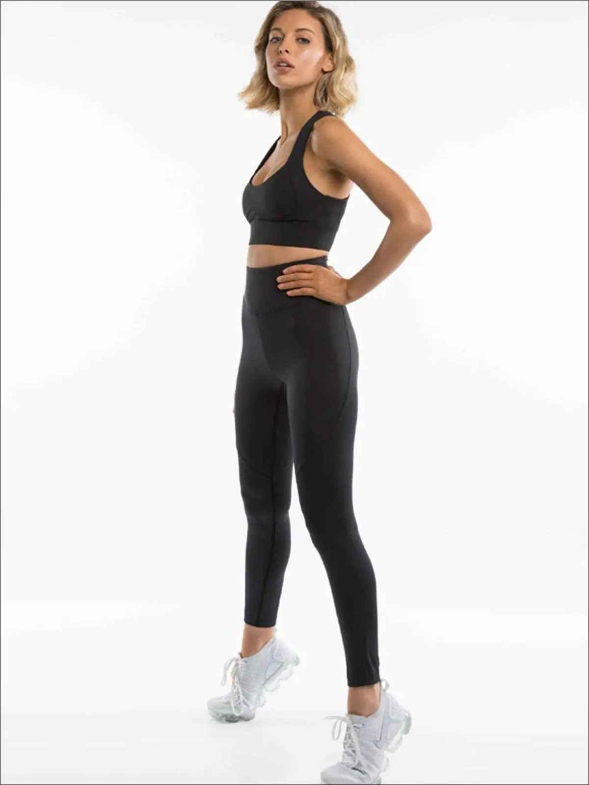 Women's Cut-Out Back Detail Sports Bra And High-Rise Legging Set