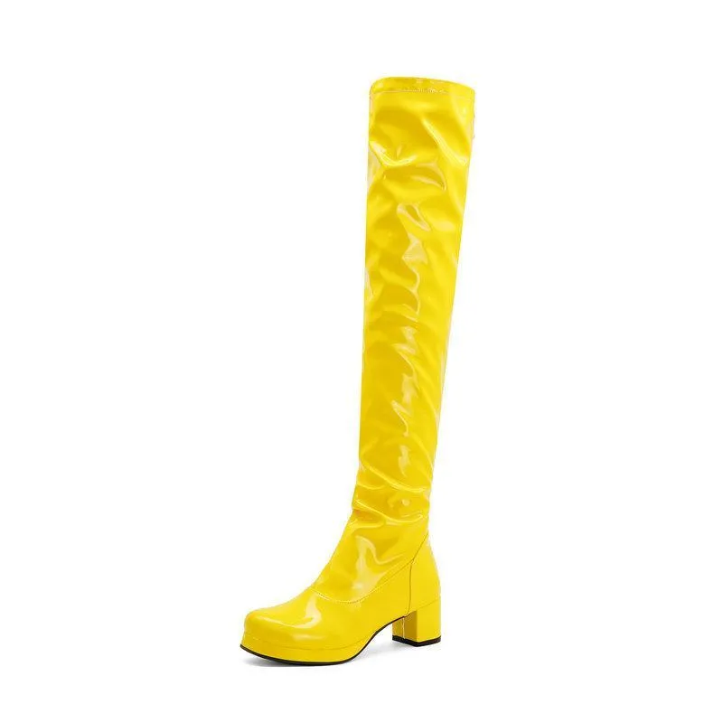 Women's Knee High Boots Patent Leather Zipper Thick Bottom High Heeled