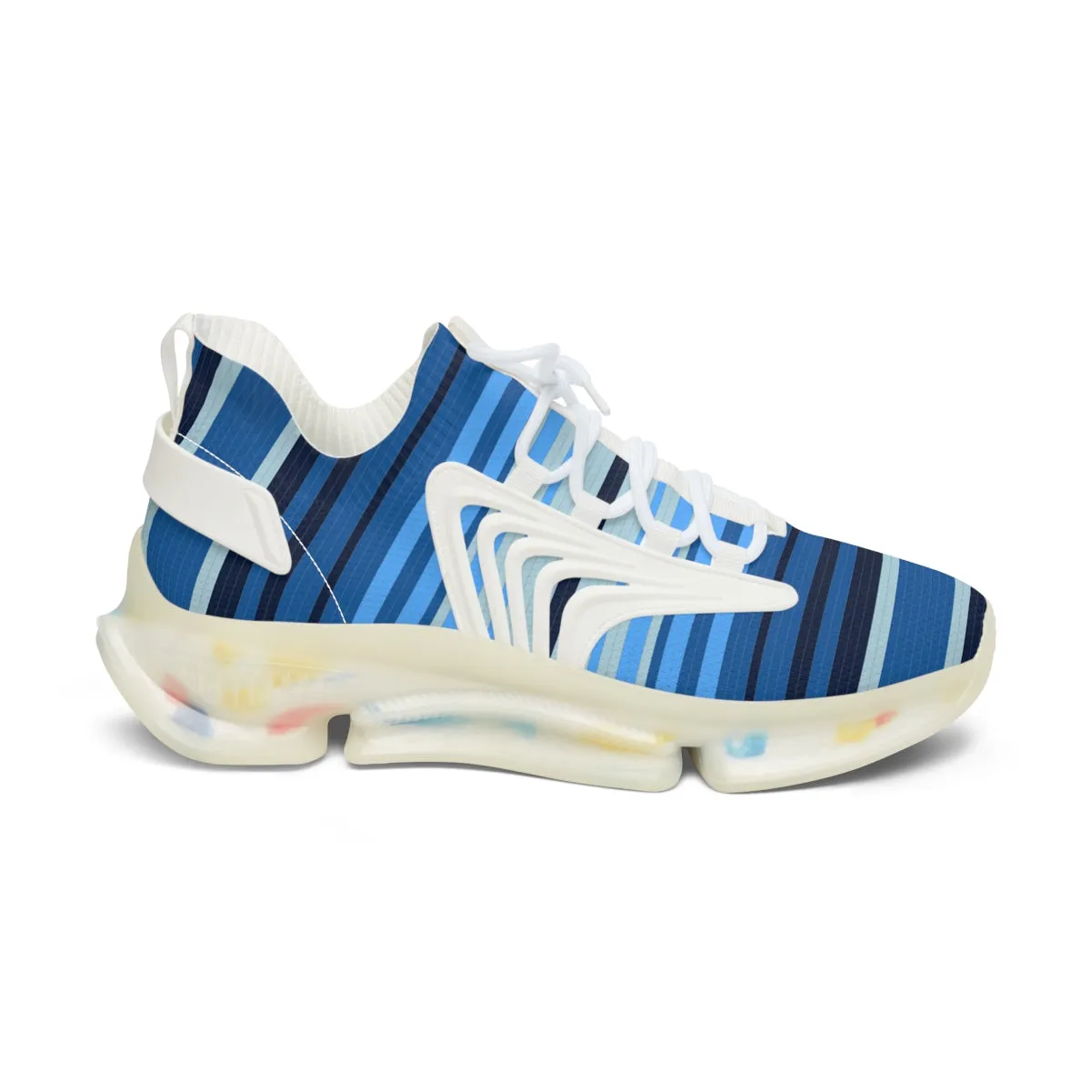 Women's Mesh Sneakers Blue Lined Print Colorful Soles