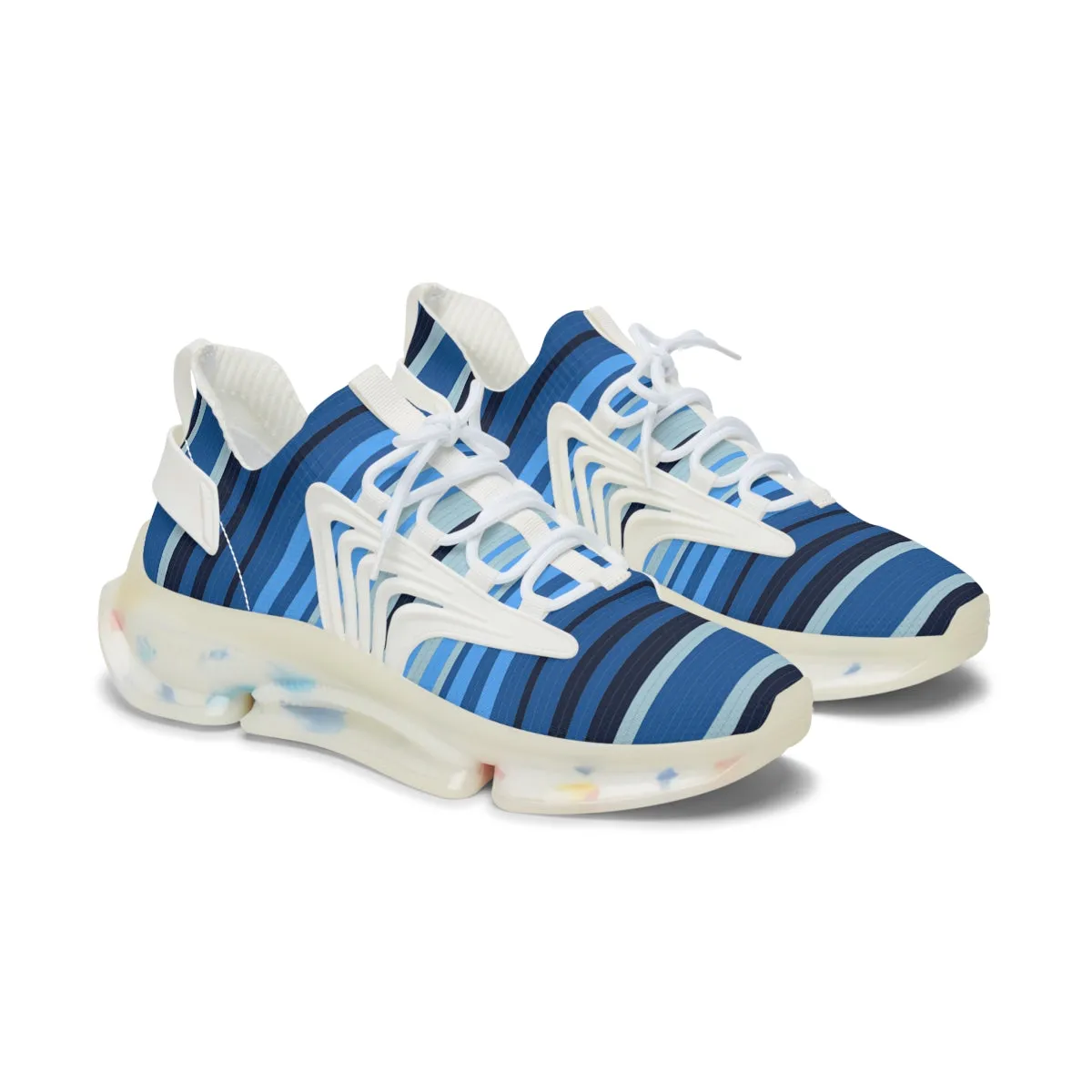 Women's Mesh Sneakers Blue Lined Print Colorful Soles