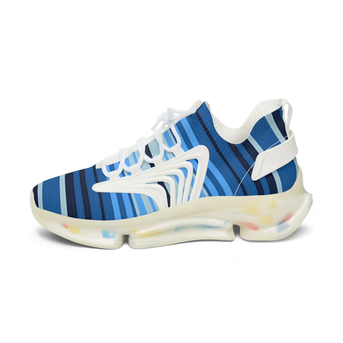 Women's Mesh Sneakers Blue Lined Print Colorful Soles